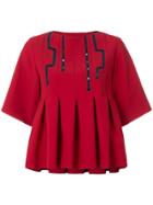 Carven Cropped Pleated Blouse - Red