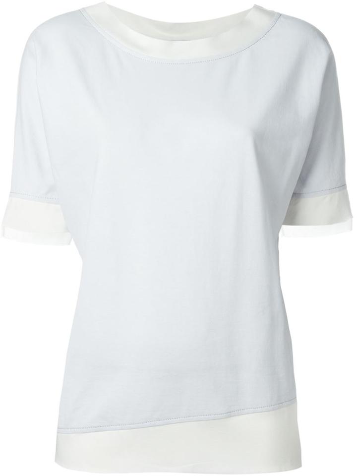 Fabiana Filippi Two-tone T-shirt, Women's, Size: 42, Blue, Silk/cotton/spandex/elastane