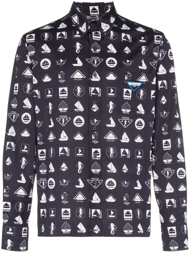 Prada Sailing Print Cotton Shirt - Blue