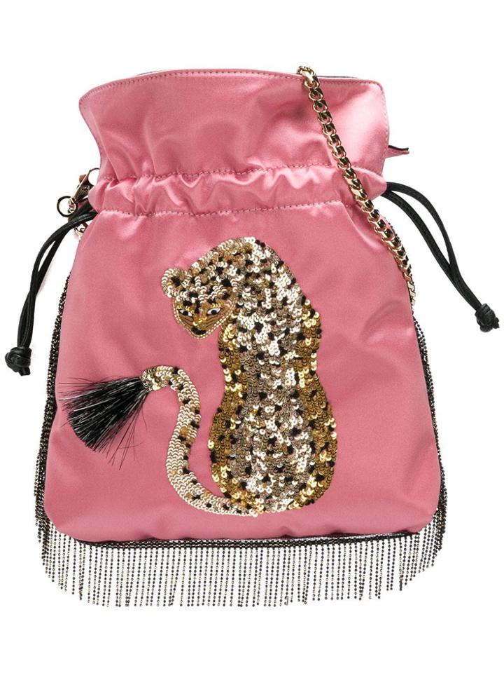 Les Petits Joueurs Sequinned Leopard Drawstring Bag - Pink & Purple