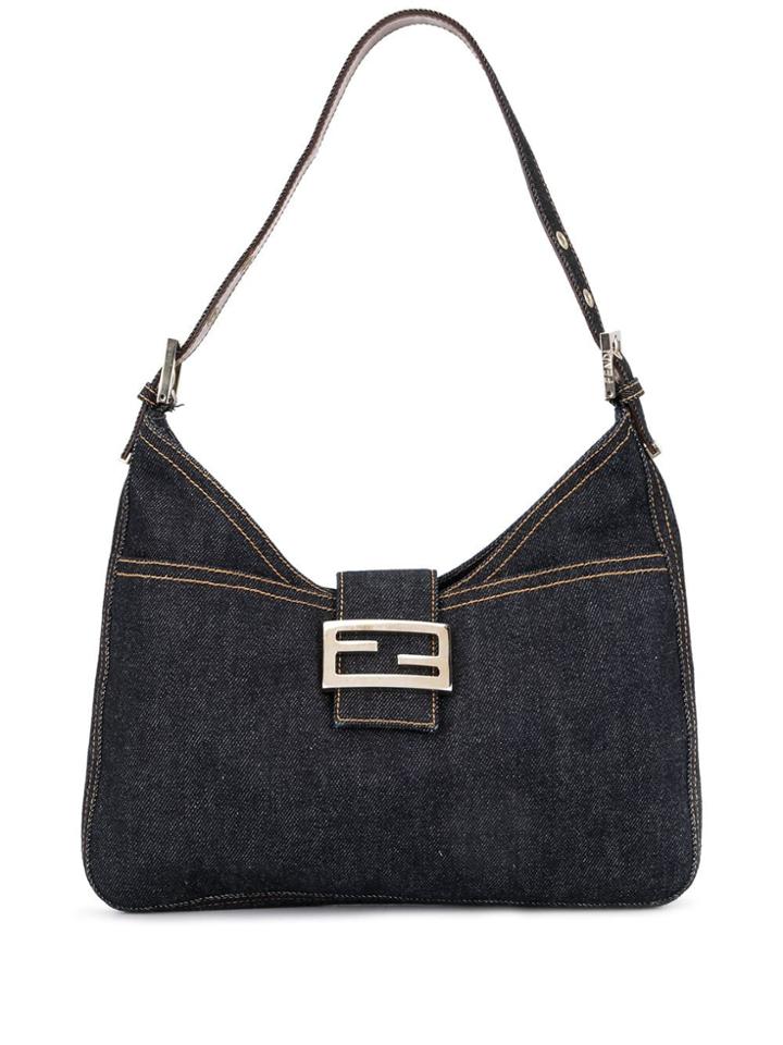 Fendi Pre-owned Logo Plaque Denim Shoulder Bag - Blue