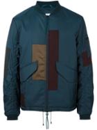 Oamc Patchwork Design Bomber Jacket, Men's, Size: Large, Blue, Polyamide/polyurethane/cupro/virgin Wool
