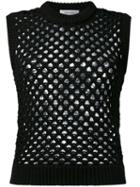 Carven - Open Knit Top - Women - Cotton/nylon - S, Black, Cotton/nylon