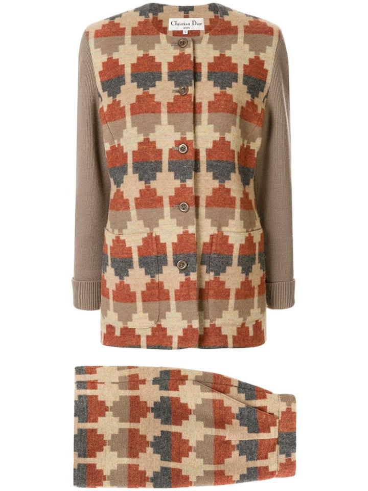 Christian Dior Pre-owned Patterned Jacket And Skirt Suit - Brown