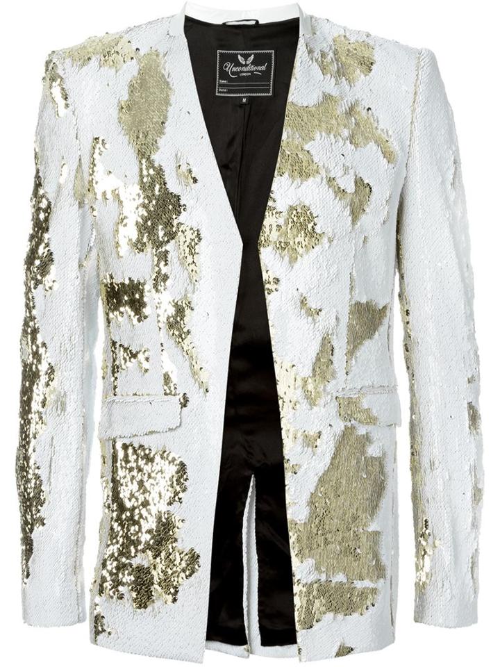 Unconditional Sequinned Blazer, Men's, Size: Xs, White, Polyester/silk