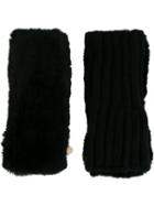Yves Salomon Rabbit Fur Fingerless Gloves, Women's, Black, Rabbit Fur/cashmere/wool