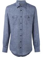Dolce & Gabbana Patterned Shirt, Men's, Size: 40, Blue, Linen/flax