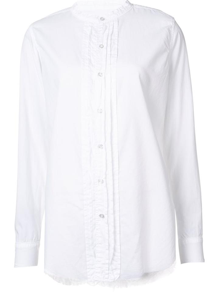 Nsf Band Collar Shirt, Women's, Size: Medium, White, Cotton/tencel