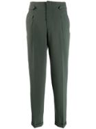 Closed High-waisted Trousers - Green