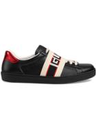 Gucci Black, Red And Cream Logo Stripe Leather Sneaker