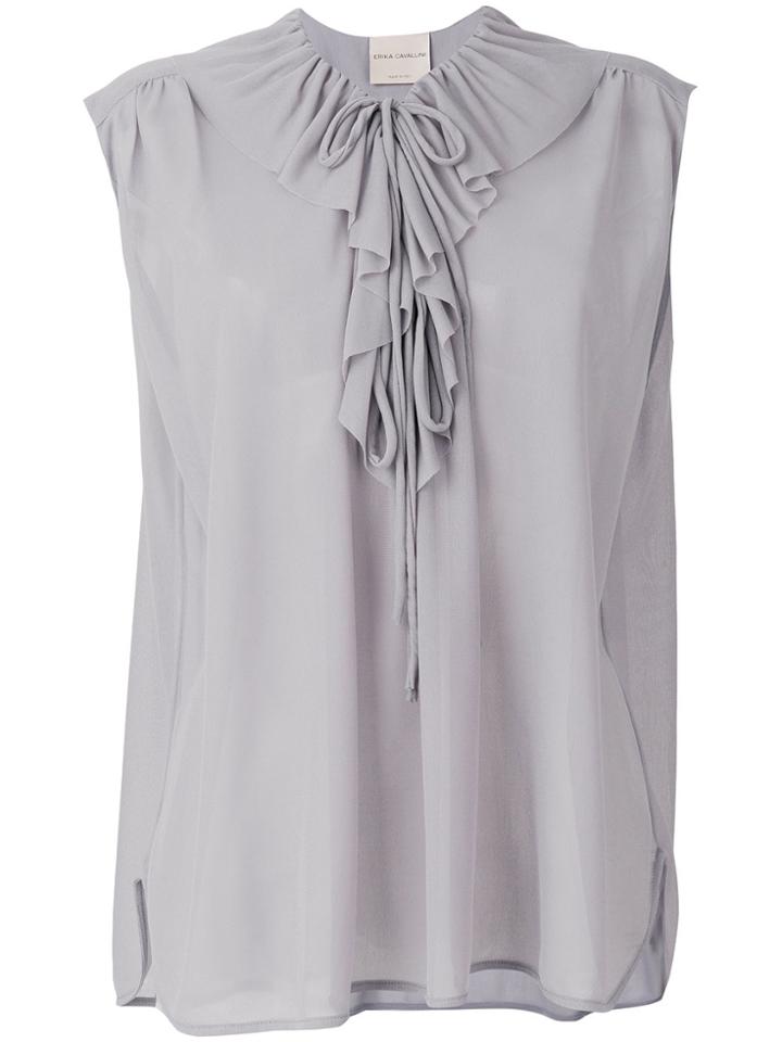 Erika Cavallini Ruffle Neck Sheer Tank Top - Grey