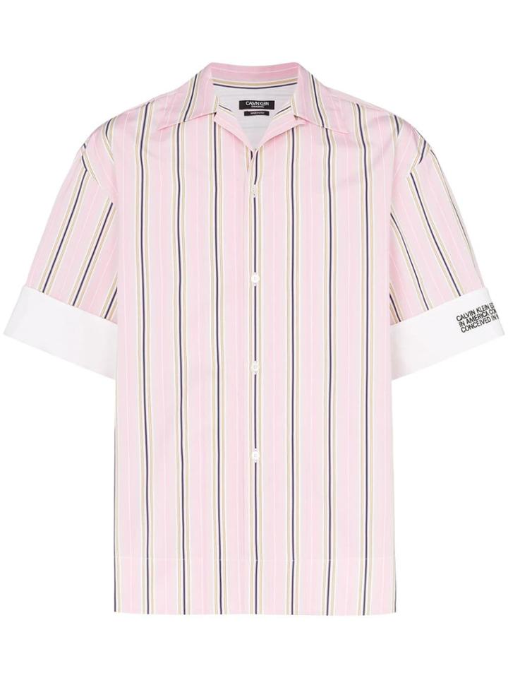 Calvin Klein 205w39nyc Striped Logo-embroidered Cotton Shirt - Pink