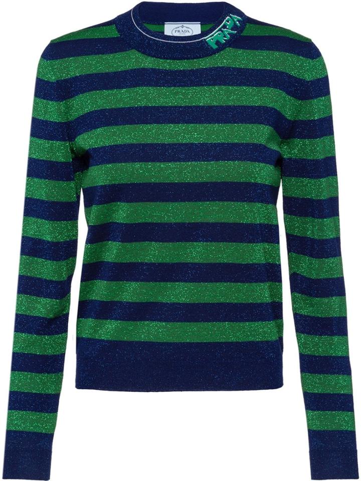 Prada Striped Lamé Sweater - Blue
