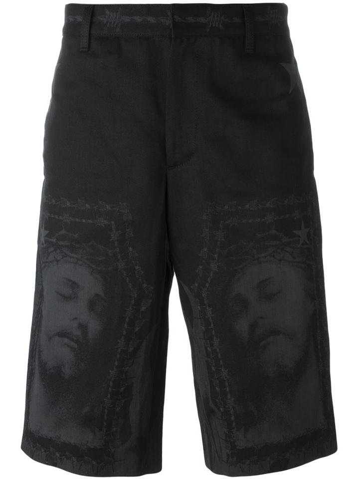 Givenchy Christ Print Shorts, Men's, Size: 32, Black, Cotton