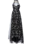 Marchesa Notte Embroidered Flower Dress, Women's, Size: 12, Black, Nylon