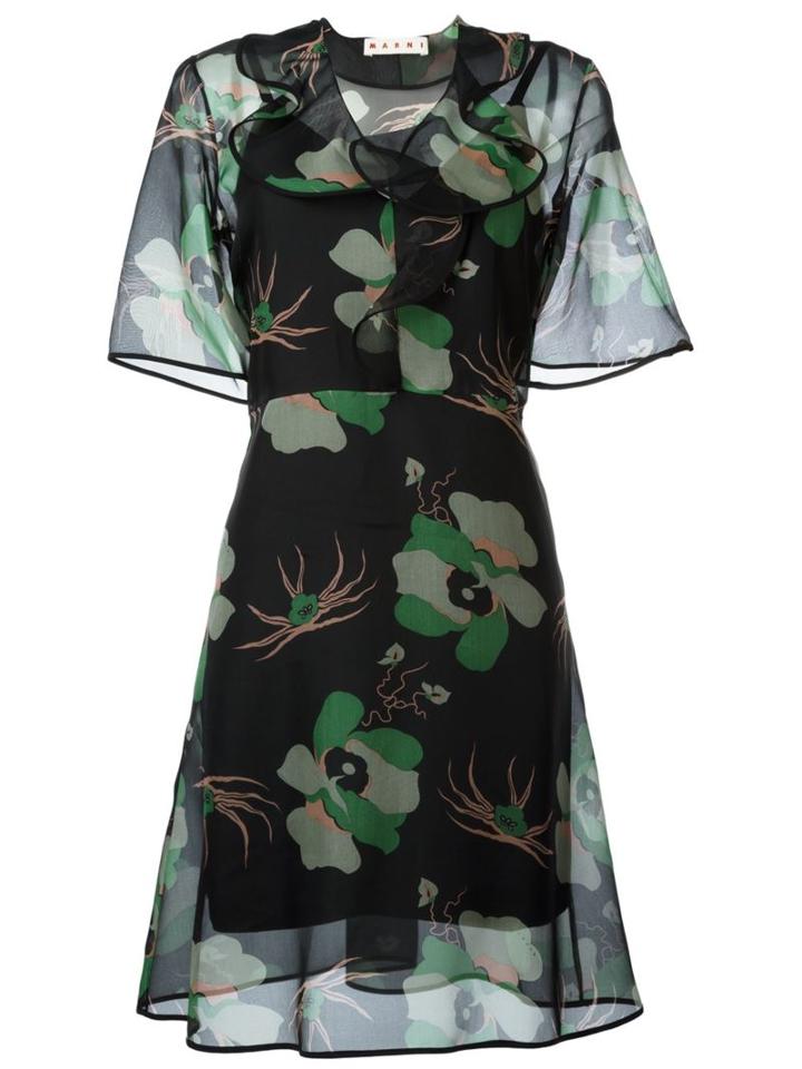 Marni Sheer Floral Print Dress, Women's, Size: 40, Black, Silk