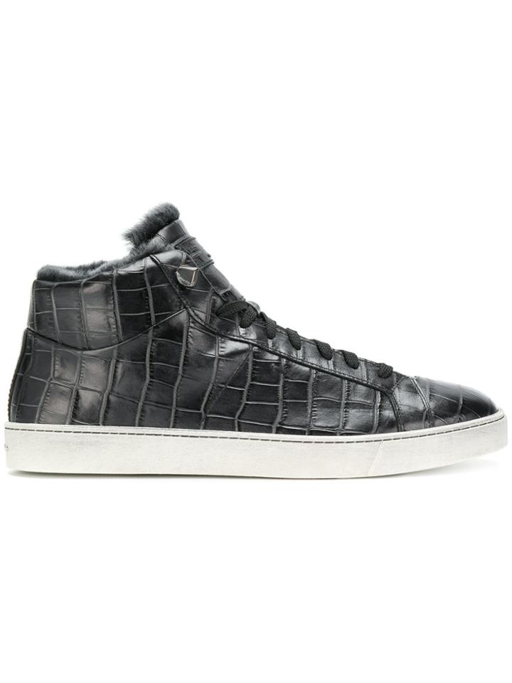 Santoni Crocodile Embossed Sneakers - Black