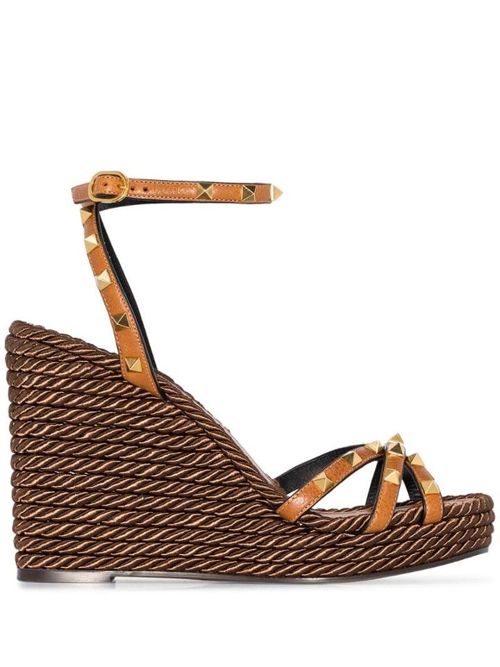 Valentino Valentino Garavani Torchon 120mm Rockstud Wedges - Brown