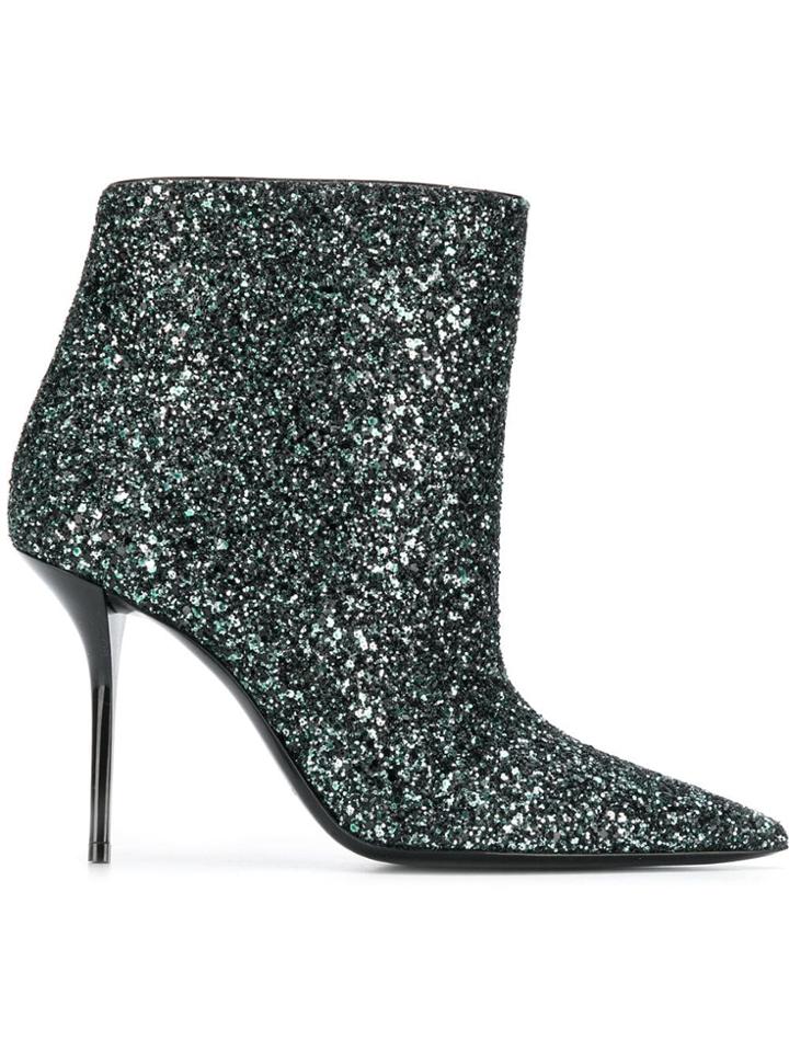 Saint Laurent Glittered Ankle Boots - Green