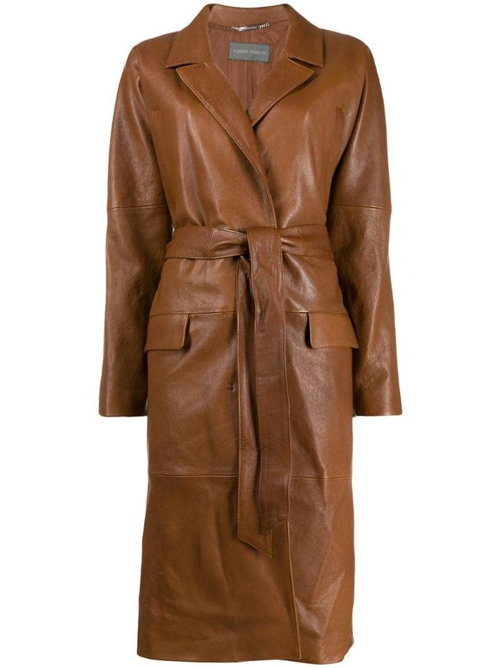 Alberta Ferretti Belted Leather Coat - Brown