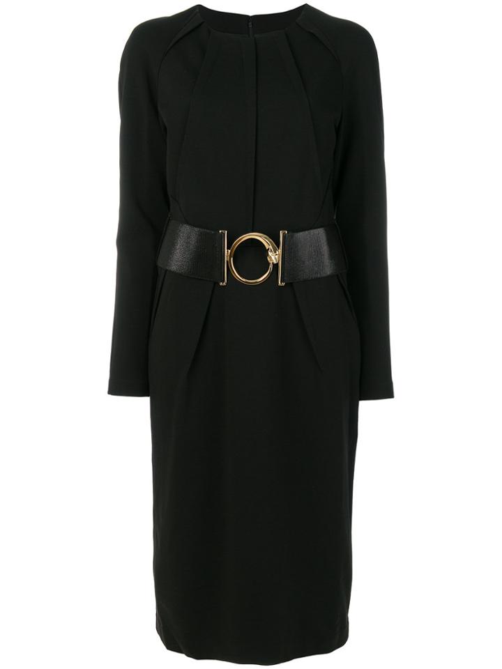 Cavalli Class Belted Gathered Collar Dress - Black