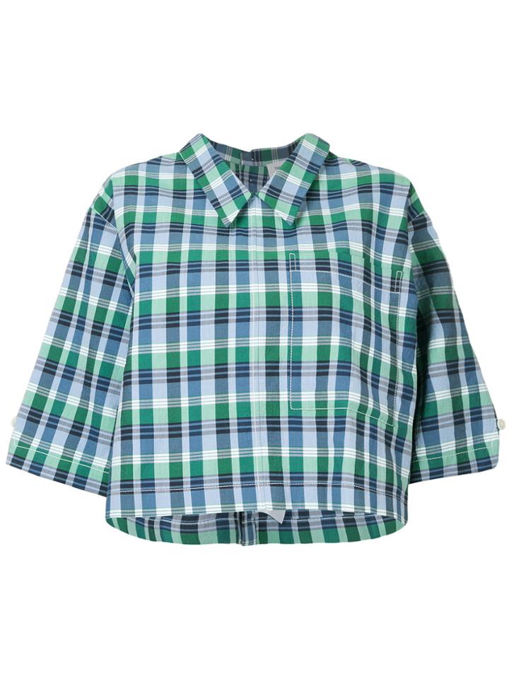 Thom Browne Plaid Boxy Cropped Shirt - Blue