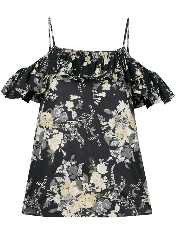 Twin-set Floral Cold Shoulder Top - Black