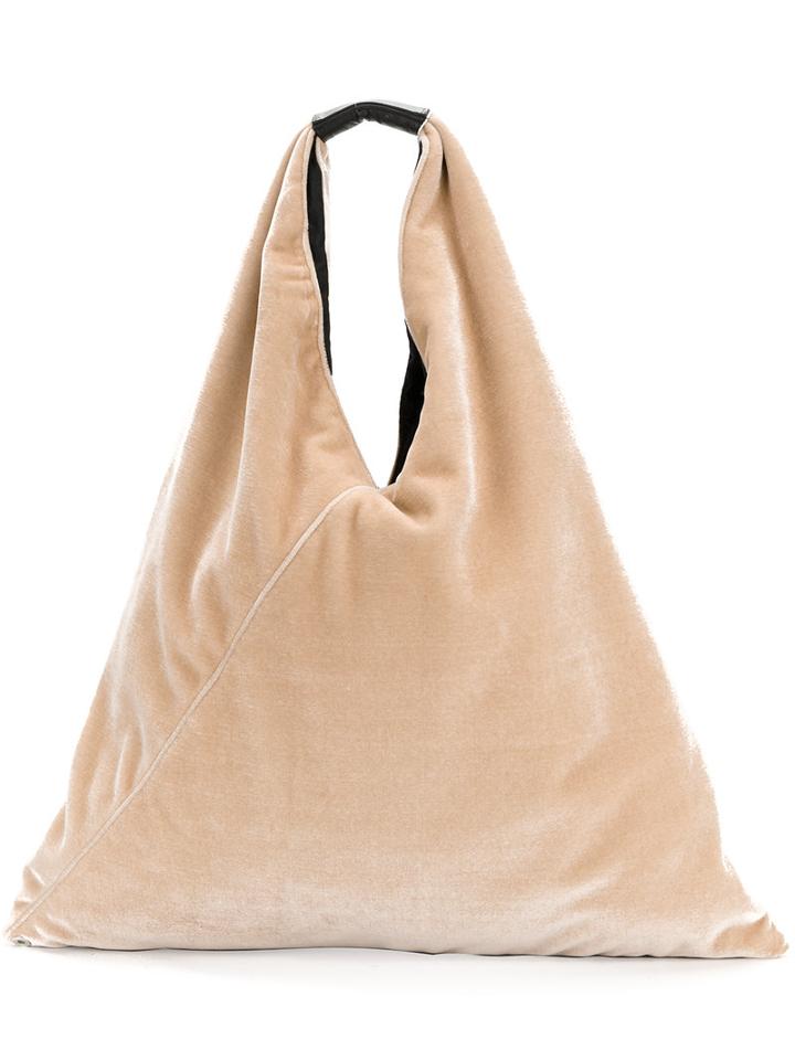 Mm6 Maison Margiela - Textured Shoulder Bag - Women - Leather/velvet - One Size, Nude/neutrals, Leather/velvet