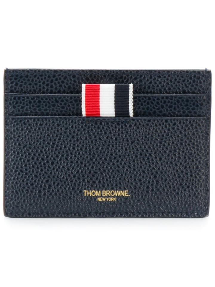 Thom Browne Single Card Holder With Contrast 4-bar Stripe In Pebble