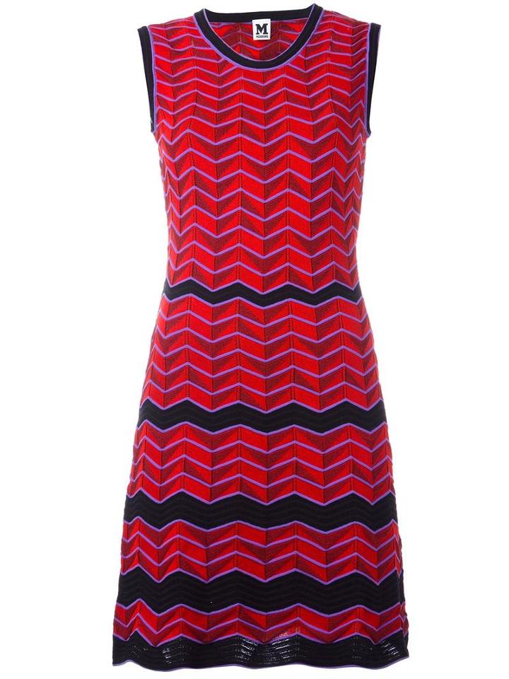 M Missoni Zig Zag Pattern Dress, Women's, Size: 46, Red, Cotton/polyamide/polyester