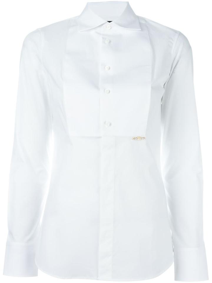 Dsquared2 Bib Detail Shirt, Women's, Size: 42, White, Cotton/spandex/elastane