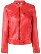 Etro Zip Up Biker Jacket, Women's, Size: 42, Red, Lamb Skin/viscose