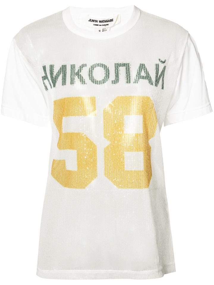 Junya Watanabe Comme Des Garçons '58' Print Sequinned T-shirt - White