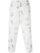 Alexander Mcqueen Tattoo Print Cropped Trousers, Men's, Size: 48, White, Cotton/viscose/acetate