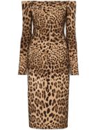 Dolce & Gabbana Off-the-shoulder Leopard Print Midi Dress - Brown