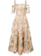 Marchesa Notte Floral-embroidered Off-the-shoulder Dress - Nude &