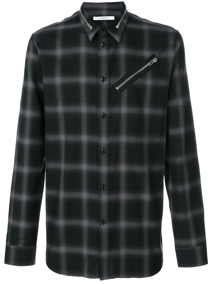 Givenchy - Zip Detail Checked Shirt - Men - Cotton - 42, Black, Cotton