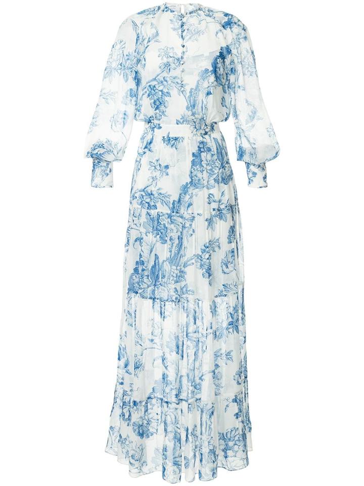 Oscar De La Renta Floral Toile Pintuck Tiered Dress - White