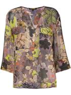 Luisa Cerano Floral V-neck Blouse - Pink & Purple