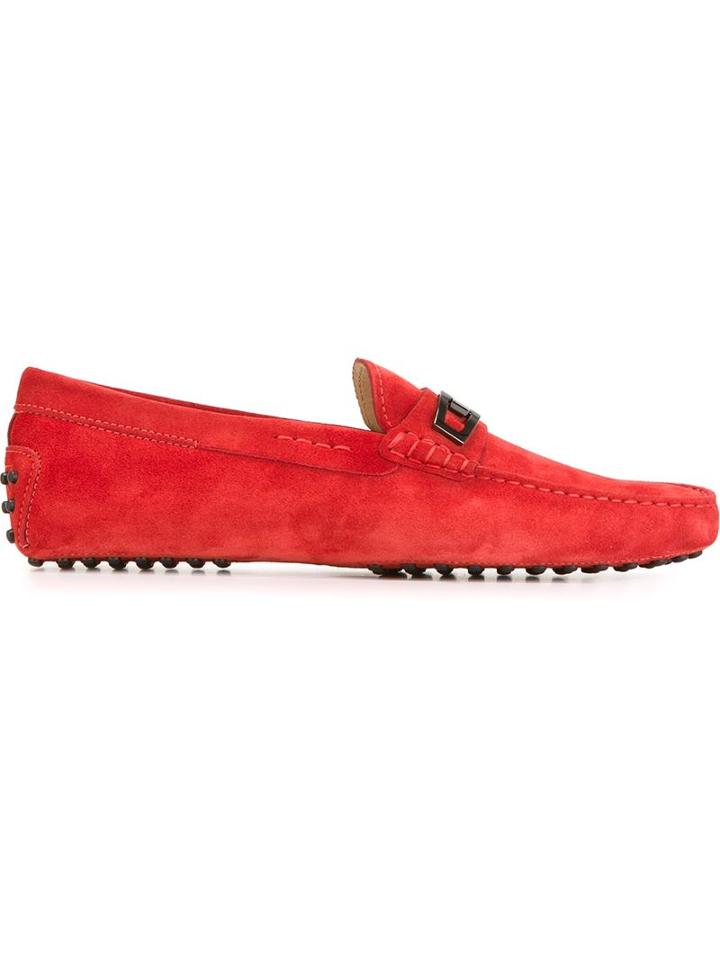 Tod S Logo Plaque Loafers, Men's, Size: 9, Red, Leather/rubber