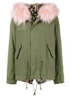 Mr & Mrs Italy Short Khaki Pink And Leopard Print Lined Parka - Green