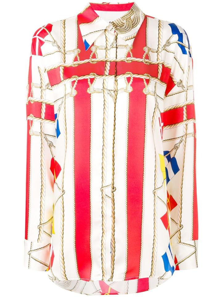 Msgm Flag Print Longline Shirt - Neutrals