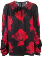 Alexander Mcqueen Rose Print Blouse, Women's, Size: 44, Black, Silk