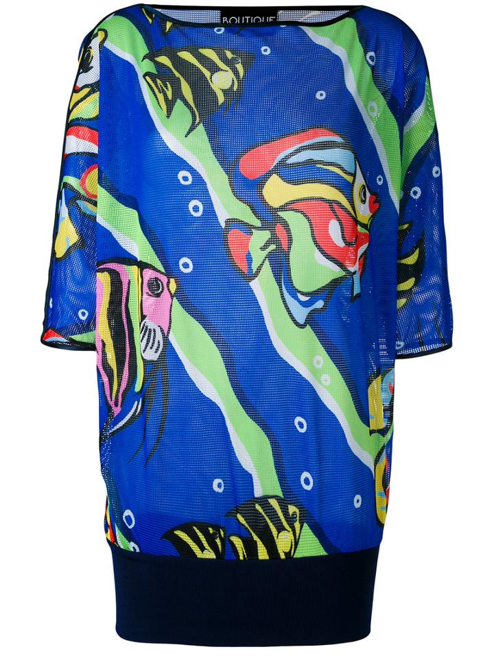 Boutique Moschino Fish Print Mesh Top, Women's, Size: 42, Blue, Polyester