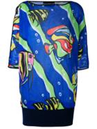 Boutique Moschino Fish Print Mesh Top, Women's, Size: 42, Blue, Polyester