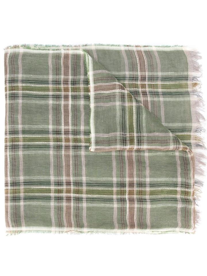 Eleventy Checked Scarf, Men's, Green, Linen/flax