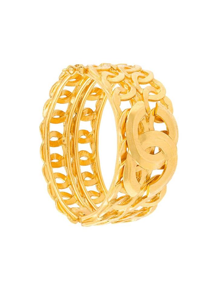 Chanel Vintage Cc Logo Hinge Cuff, Women's, Metallic