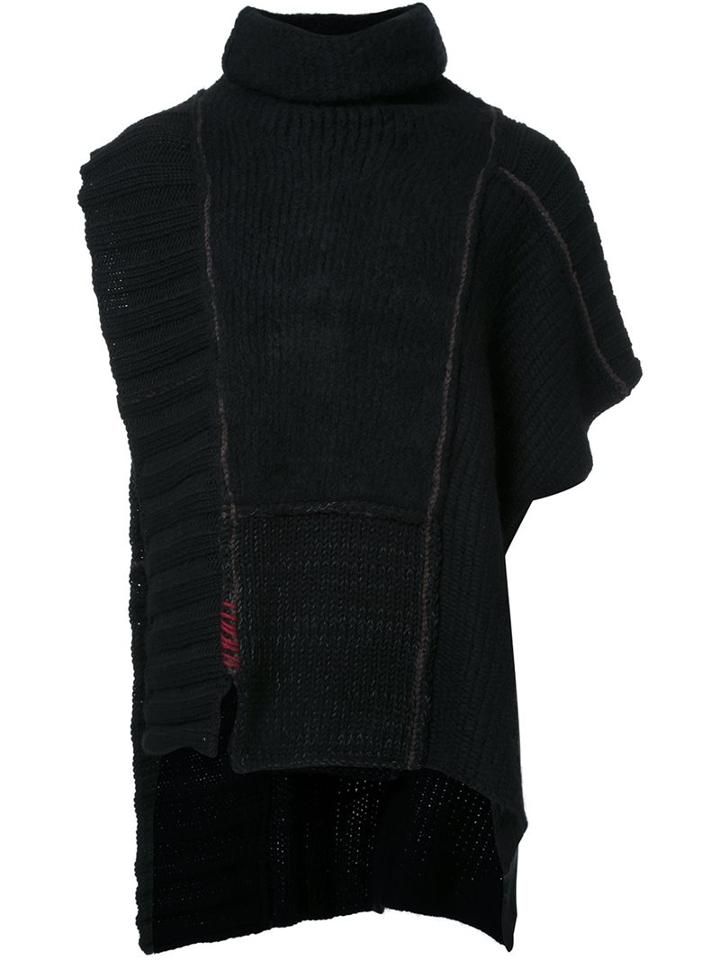 Isabel Benenato Patchwork Knit Cape, Men's, Black, Hemp/polyamide/mohair/alpaca