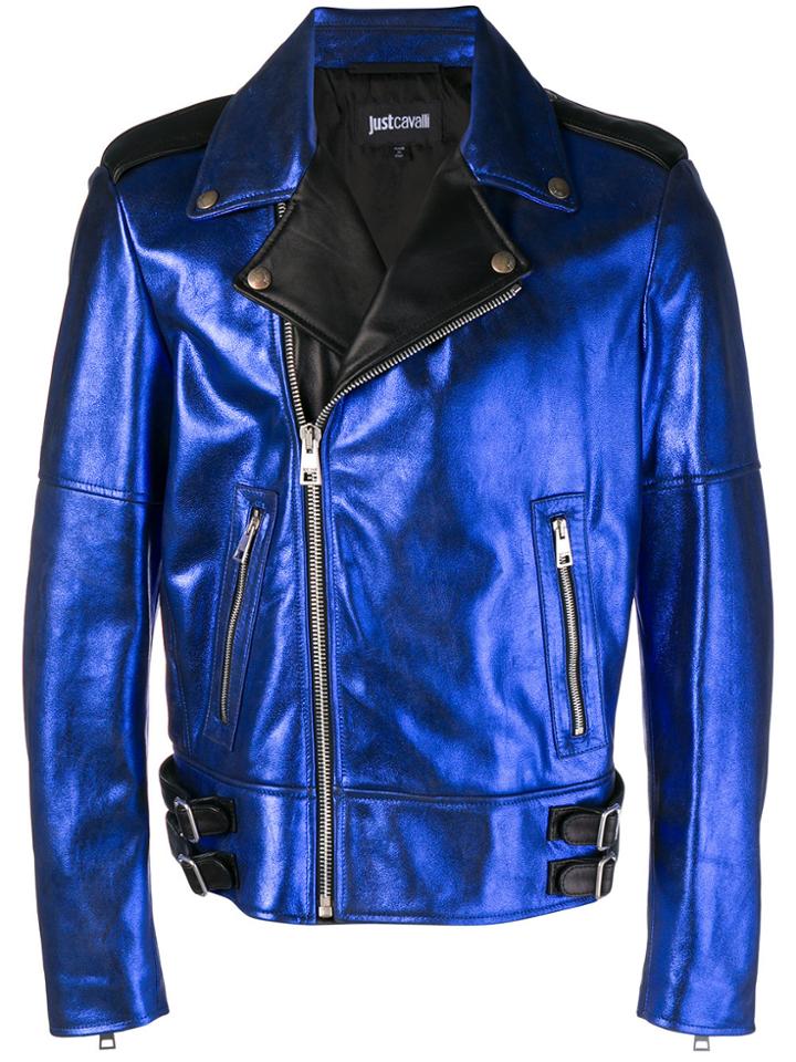 Just Cavalli Metallic Biker Jacket - Blue