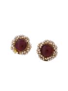 Chanel Vintage Faux Pearl Round Earrings - Red